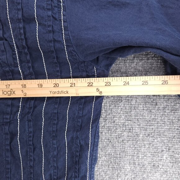 Faconnable Striped Small Linen Blue Shirt Mens Button Up Long Sleeve Pocket - Picture 11 of 14